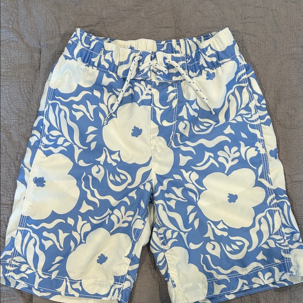Boys Blue and White Floral Swim Shorts